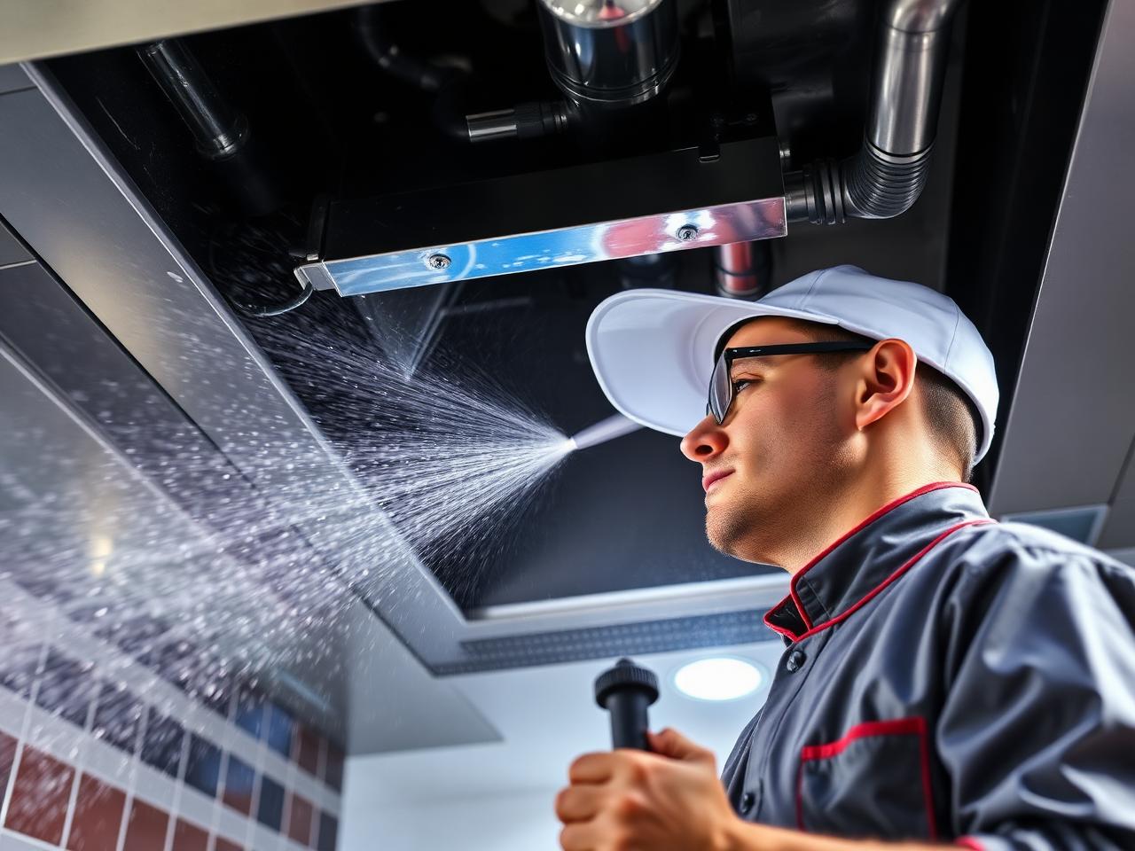 DCI Hoods technician cleaning a commercial exhaust hood