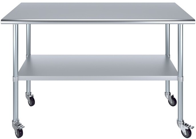 Mobile Flat Top Work Table with Galvanized Legs & Undershelf